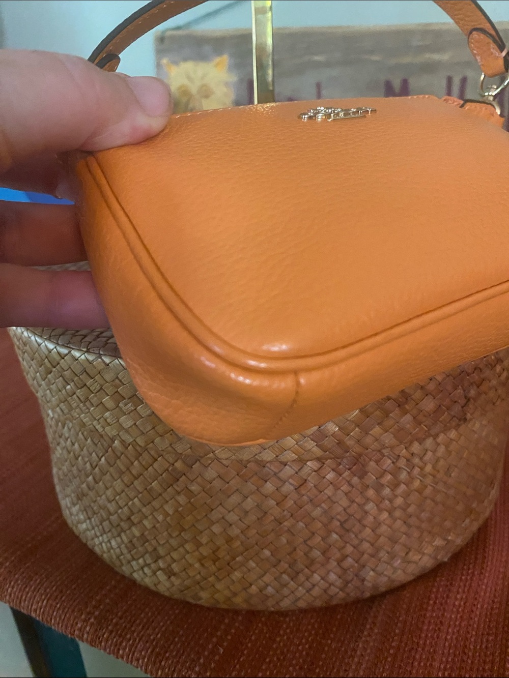 Coach Nolita Pebbled Leather Zip Mini Purse Wristlet Orange #6386 - Picture 10 of 11